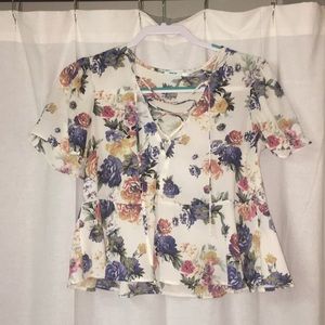 Kimchi Blue floral lace-up blouse